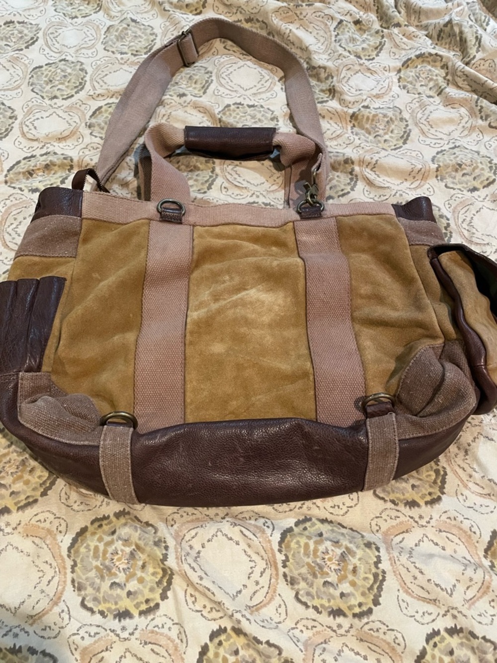 Free People Tan and Brown Suede Canvas Messenger Bag - Picture 2 of 3